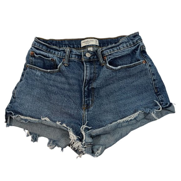 Abercrombie & Fitch Curve Love High Rise Mom Short Jean Denim Cut Offs 28 6 BTS - Picture 1 of 4